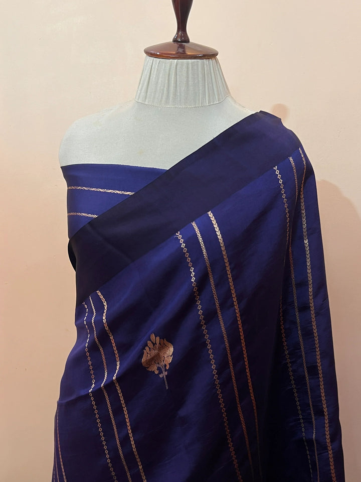 Navy Blue Pure Banarasi Handloom Silk Saree