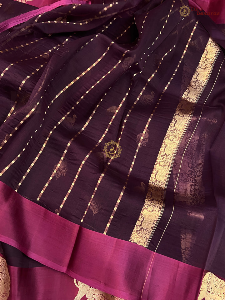 Maroon Kora Silk Banarasi Saree | Cow Motif Border