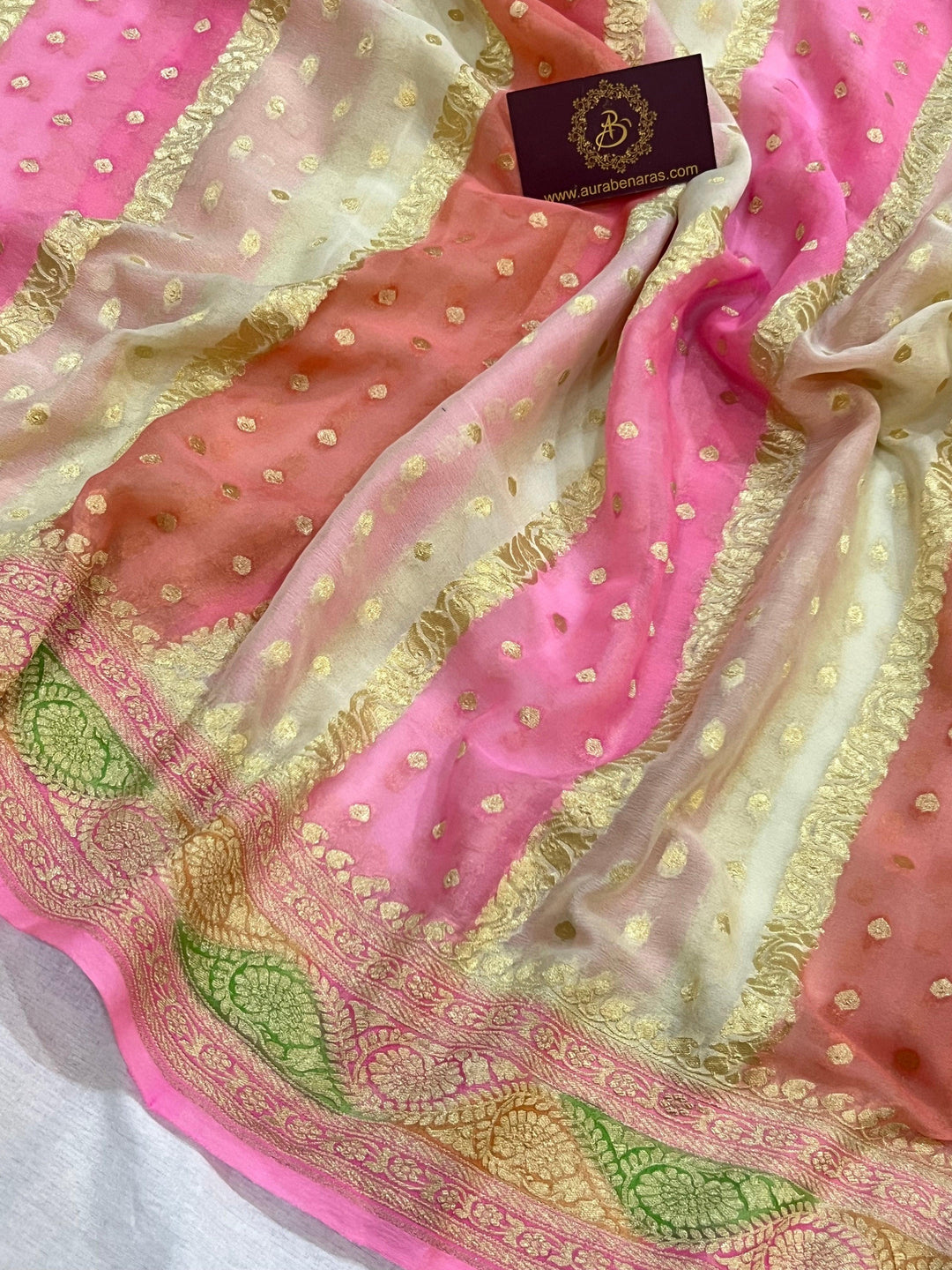 Cream Rangkaat Banarasi Khaddi Georgette Saree - Aura Benaras