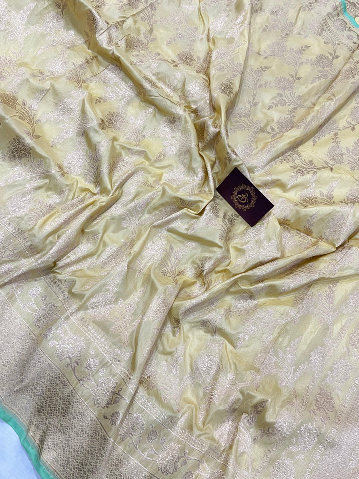 Pastel Yellow Pure Banarasi Handloom Katan Silk Saree - Aura Benaras