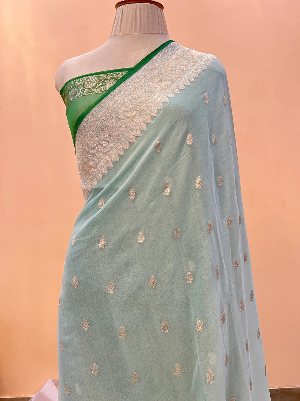 Blue Khaddi Chiffon Banarasi Handloom Saree