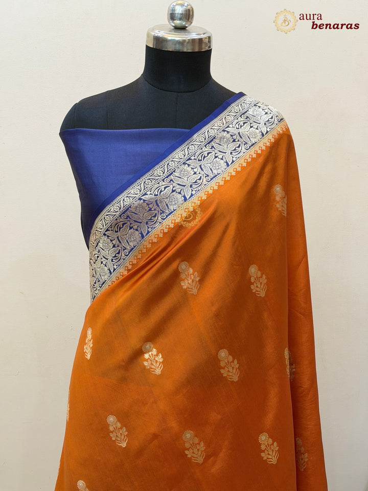 Orange Banarasi Silk Saree | Kadhwa & Sona Rupa Border