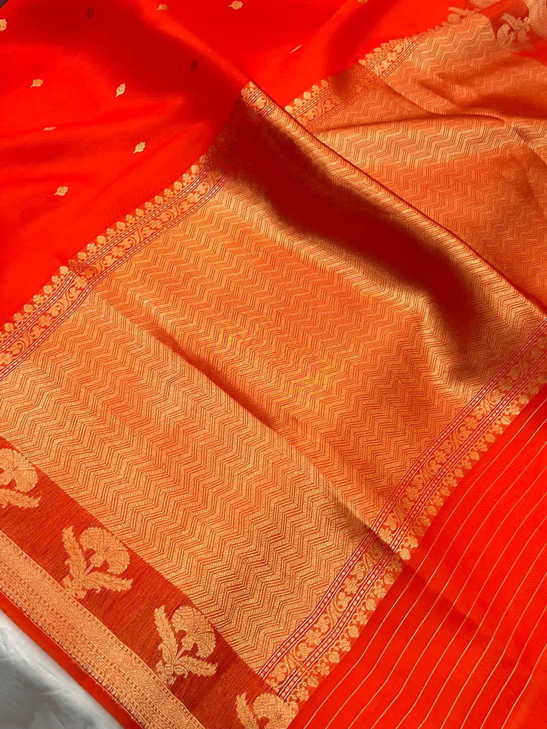 Orange Pure Kora Silk Handloom Banarasi Saree