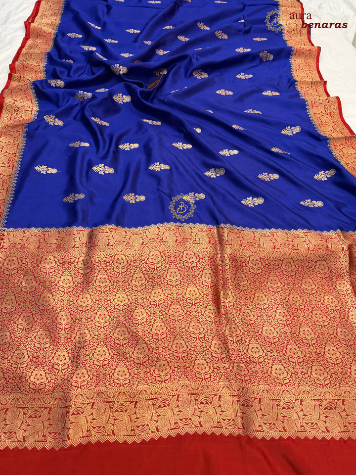 Navy Blue Banarasi Silk Saree | Kadhwa & Sona Rupa Border