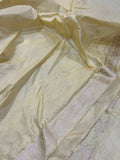 Pastel Yellow Pure Banarasi Handloom Katan Silk Saree - Aura Benaras