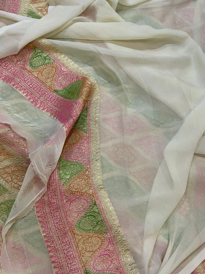 Cream Rangkaat Banarasi Khaddi Georgette Saree - Aura Benaras