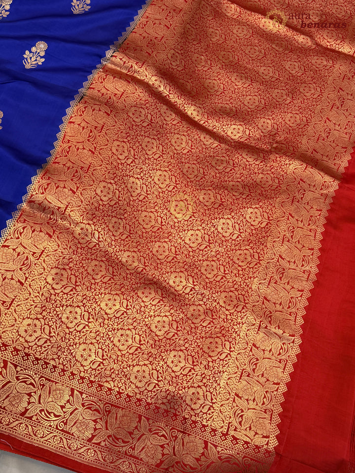 Navy Blue Banarasi Silk Saree | Kadhwa & Sona Rupa Border