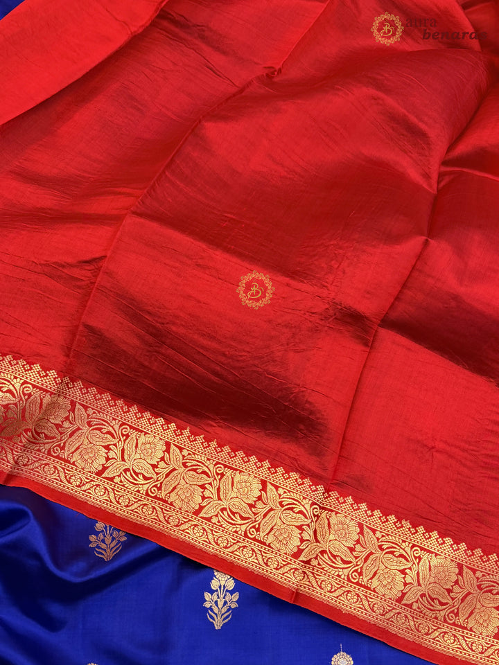 Navy Blue Banarasi Silk Saree | Kadhwa & Sona Rupa Border