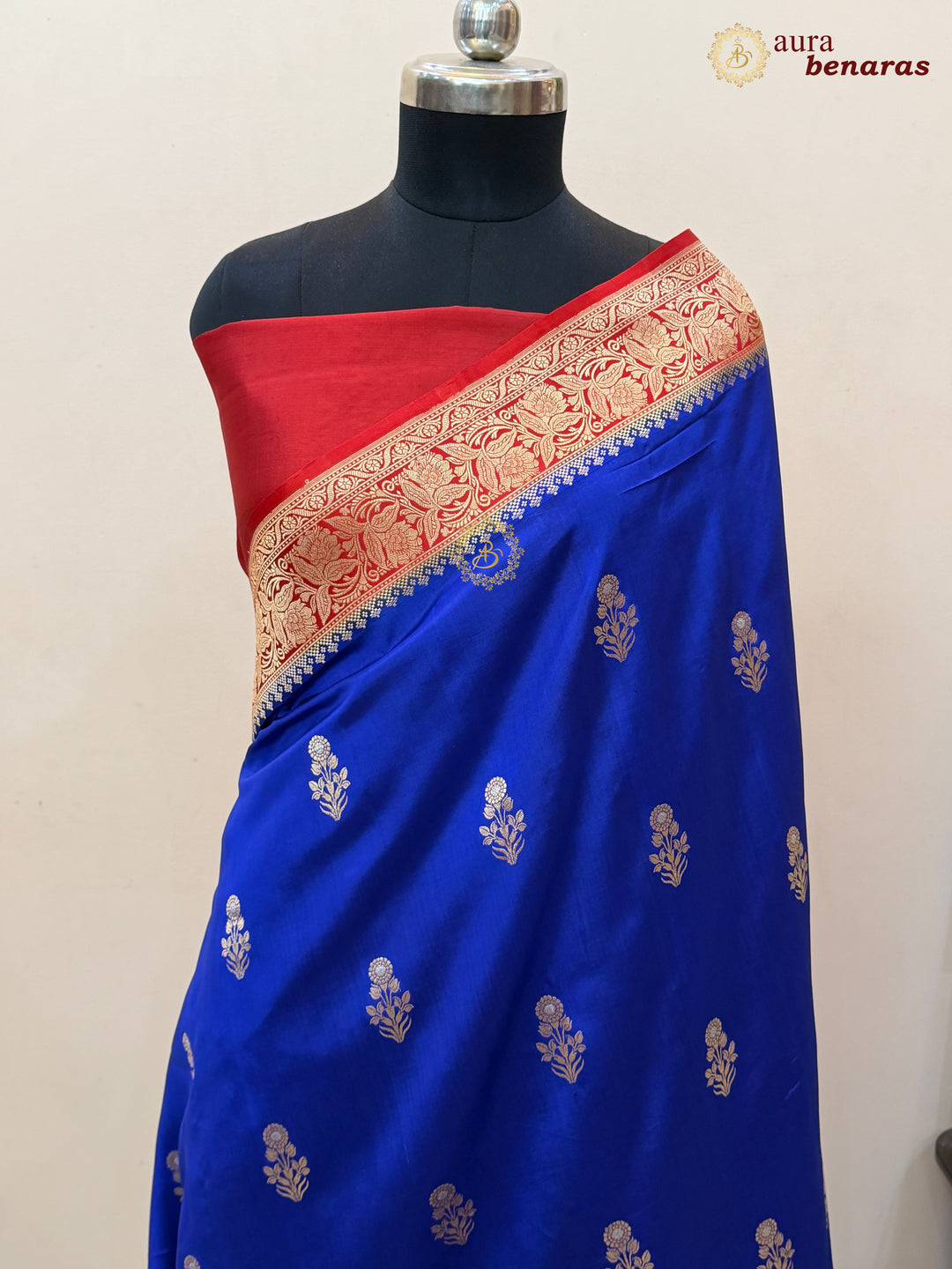Navy Blue Banarasi Silk Saree | Kadhwa & Sona Rupa Border