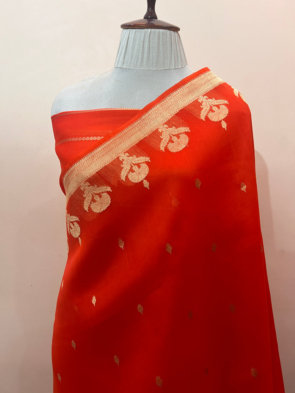 Orange Pure Kora Silk Handloom Banarasi Saree
