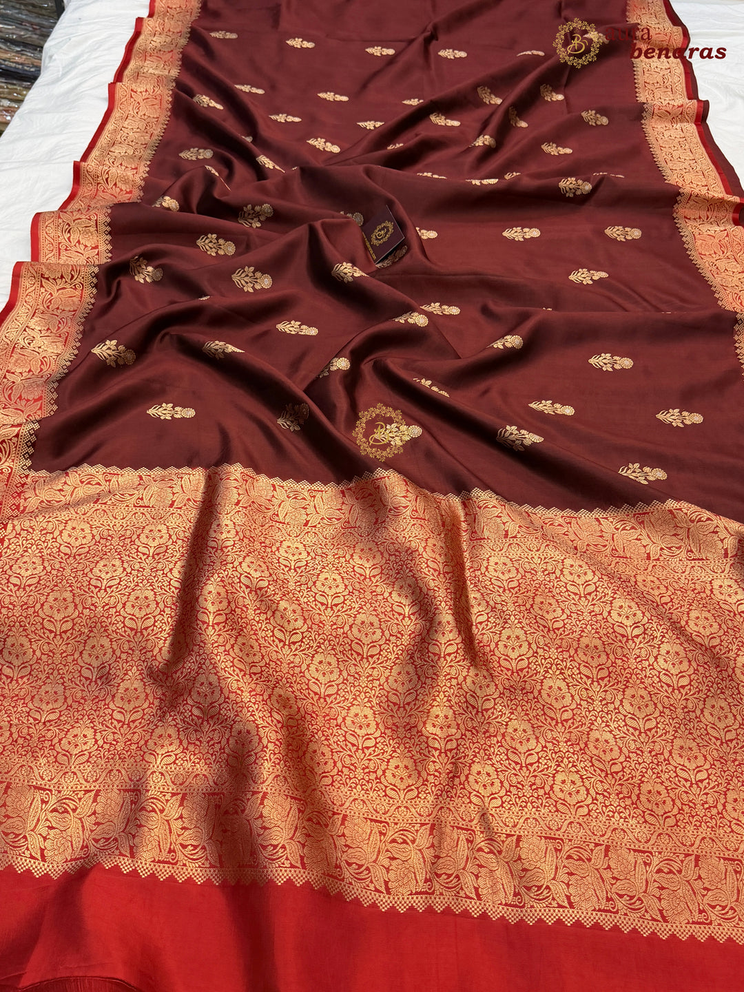 Brown Banarasi Silk Saree | Kadhwa & Sona Rupa Border