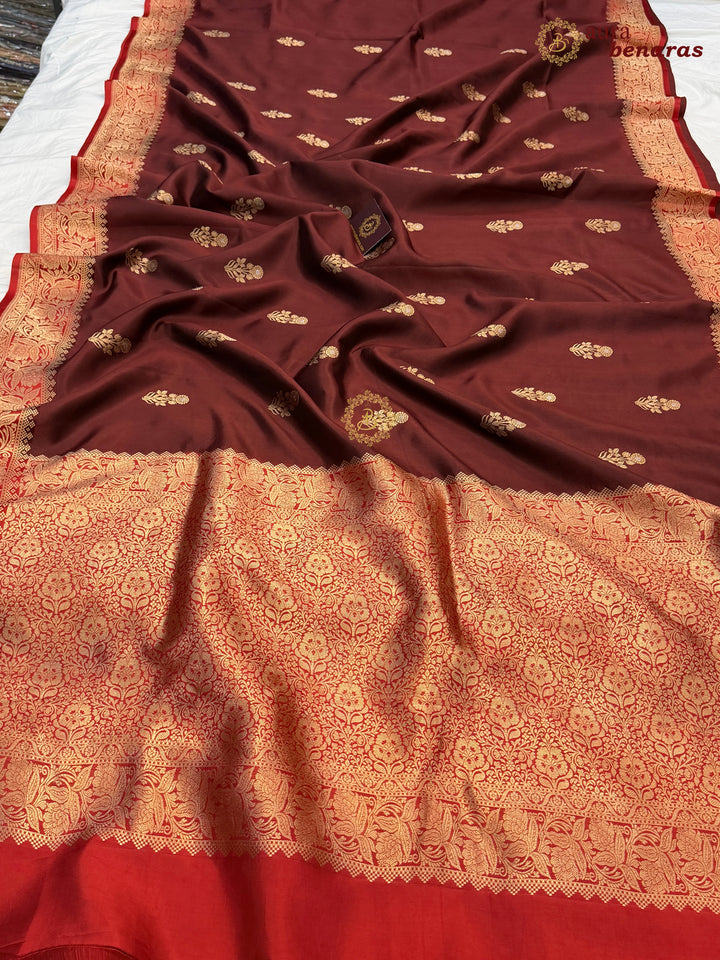 Brown Banarasi Silk Saree | Kadhwa & Sona Rupa Border
