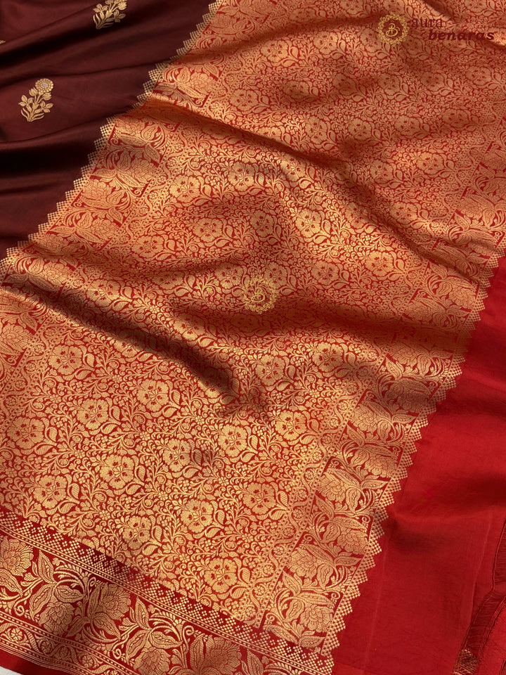 Brown Banarasi Silk Saree | Kadhwa & Sona Rupa Border