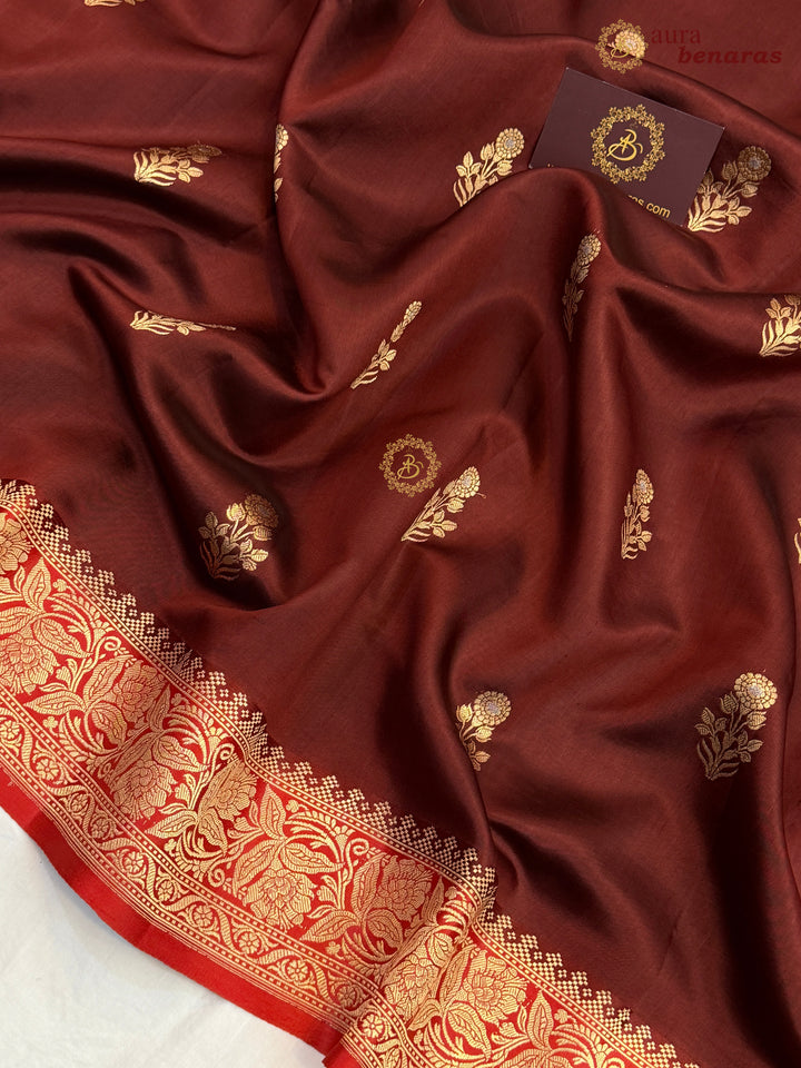 Brown Banarasi Silk Saree | Kadhwa & Sona Rupa Border