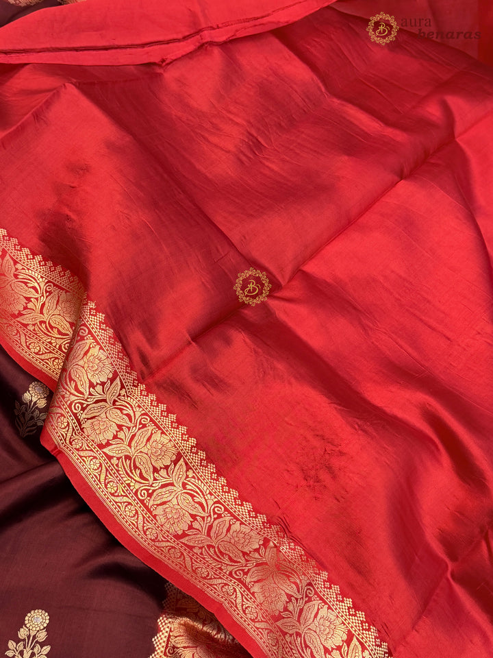 Brown Banarasi Silk Saree | Kadhwa & Sona Rupa Border