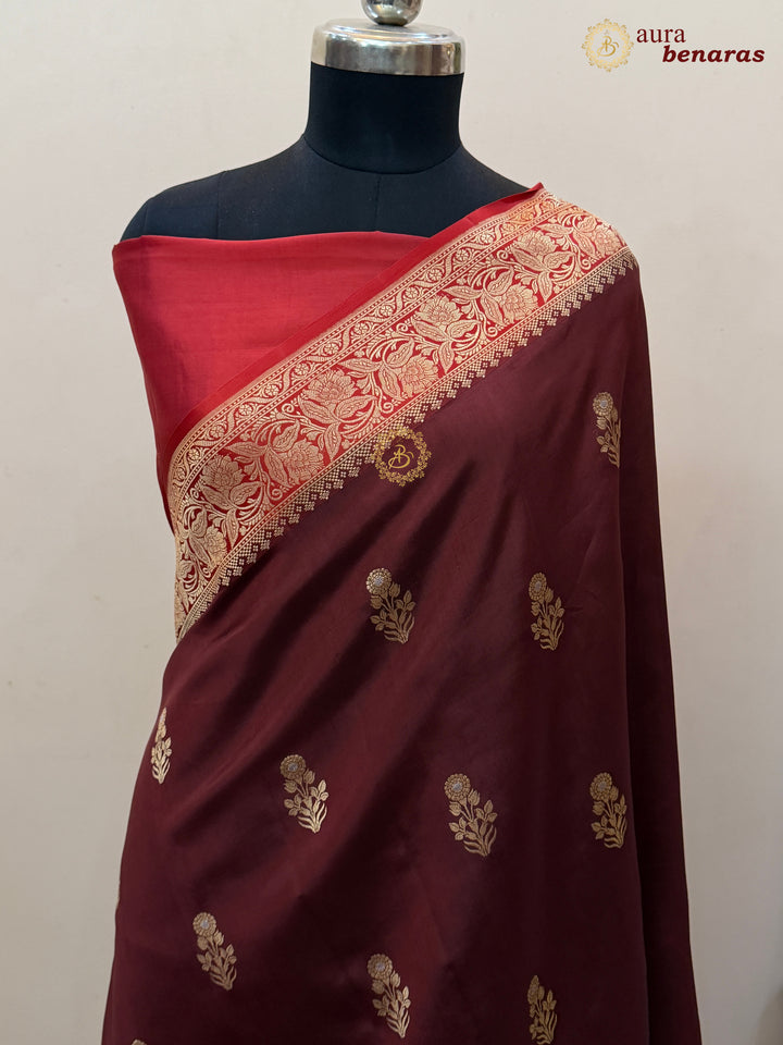 Brown Banarasi Silk Saree | Kadhwa & Sona Rupa Border