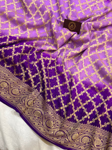 Purple Shaded Khaddi Georgette Banarasi Handloom Saree - Aura Benaras