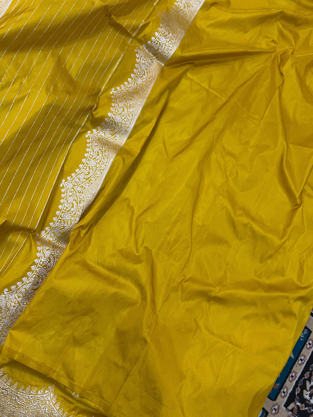 Mustard Yellow Banarasi Handloom Katan Silk Saree - Aura Benaras