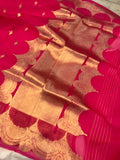 Rani Pink Banarasi Handloom Kora Silk Saree - Aura Benaras