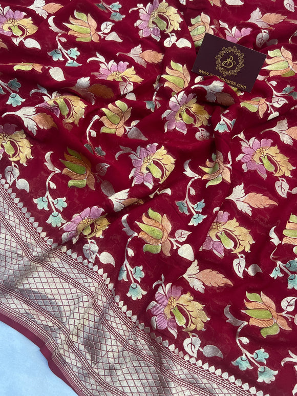 Maroon Rangkaat Banarasi Khaddi Georgette Saree