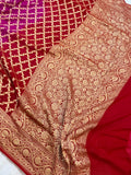 Red Pink Shaded Khaddi Georgette Banarasi Handloom Saree - Aura Benaras