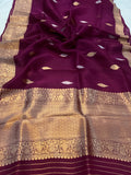 Deep Jamuni Banarasi Handloom Kora Silk Saree - Aura Benaras