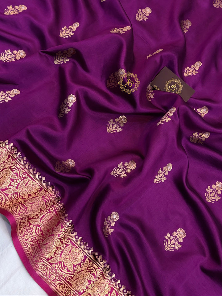 Purple Banarasi Silk Saree | Kadhwa & Sona Rupa Border