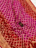 Red Pink Shaded Khaddi Georgette Banarasi Handloom Saree - Aura Benaras