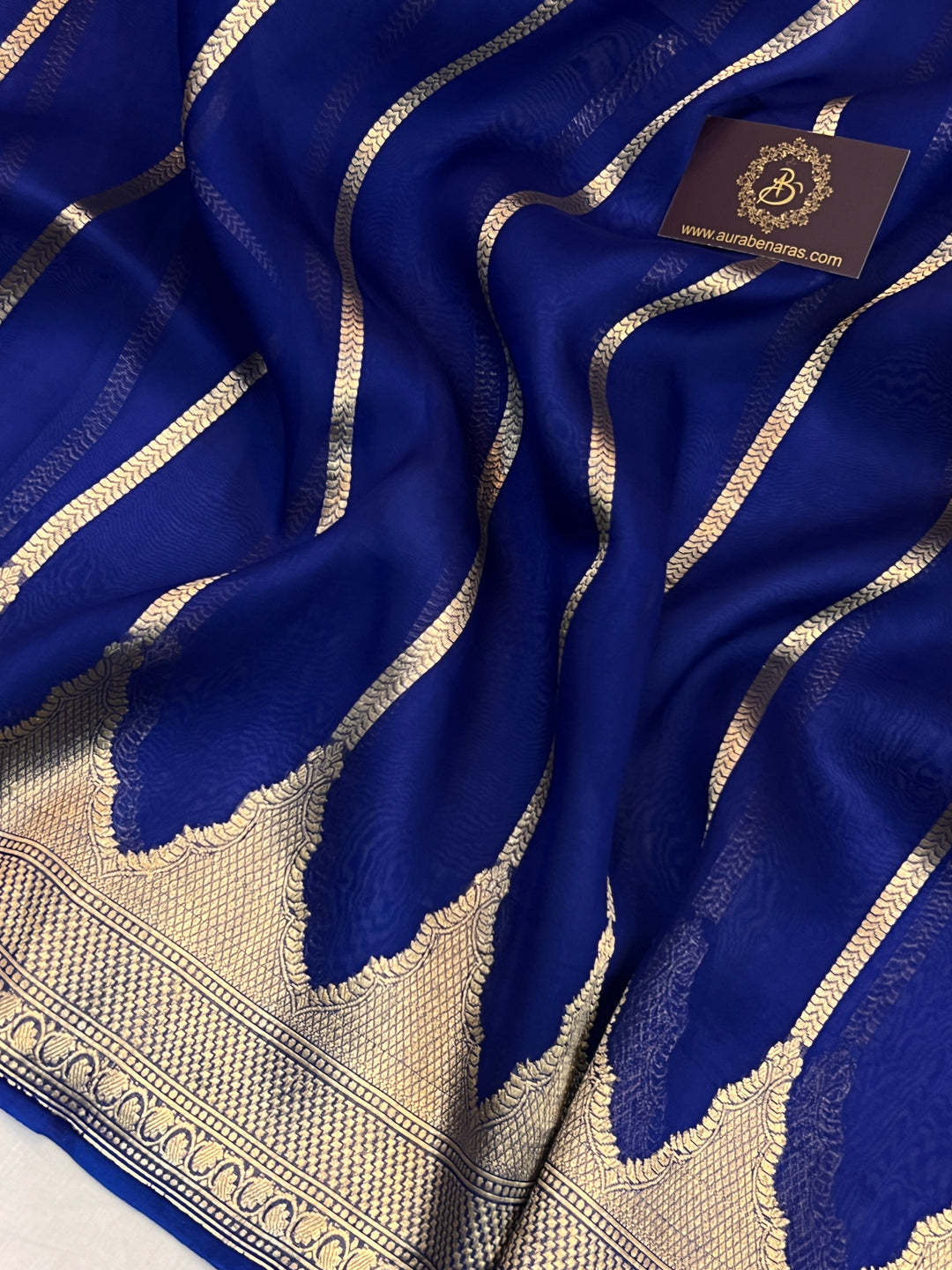 Ink Blue Banarasi Handloom Kora Silk Saree