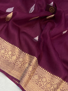 Deep Jamuni Banarasi Handloom Kora Silk Saree - Aura Benaras