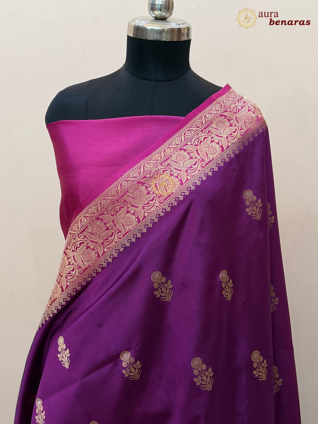 Purple Banarasi Silk Saree | Kadhwa & Sona Rupa Border