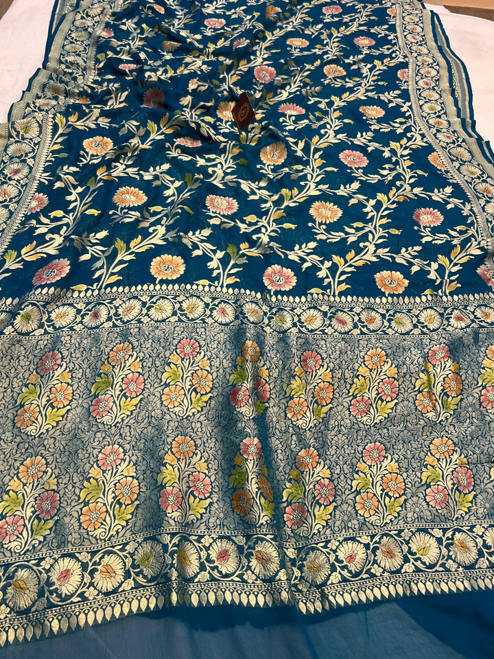 Rama Blue Rangkaat Banarasi Khaddi Georgette Saree