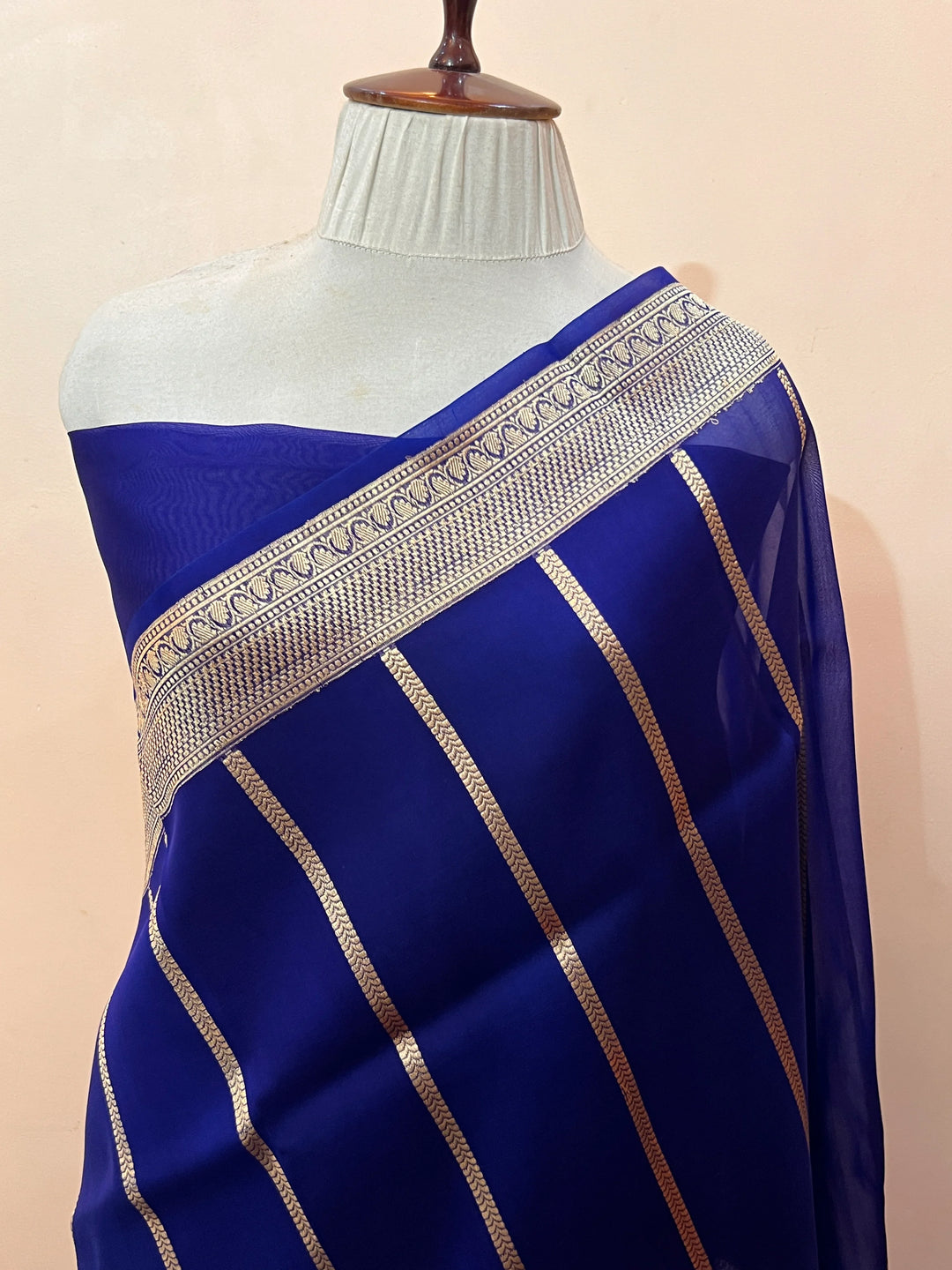 Ink Blue Banarasi Handloom Kora Silk Saree