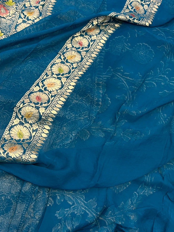 Rama Blue Rangkaat Banarasi Khaddi Georgette Saree