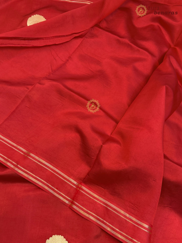 Red Pure Banarasi Handloom Silk Saree - Aura Benaras