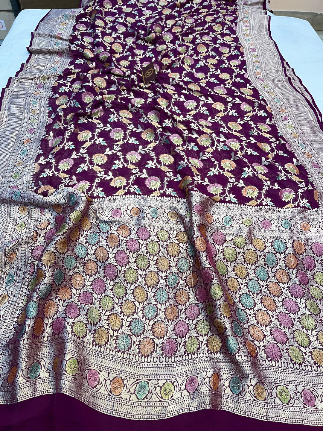 Wine Rangkaat Banarasi Khaddi Georgette Saree