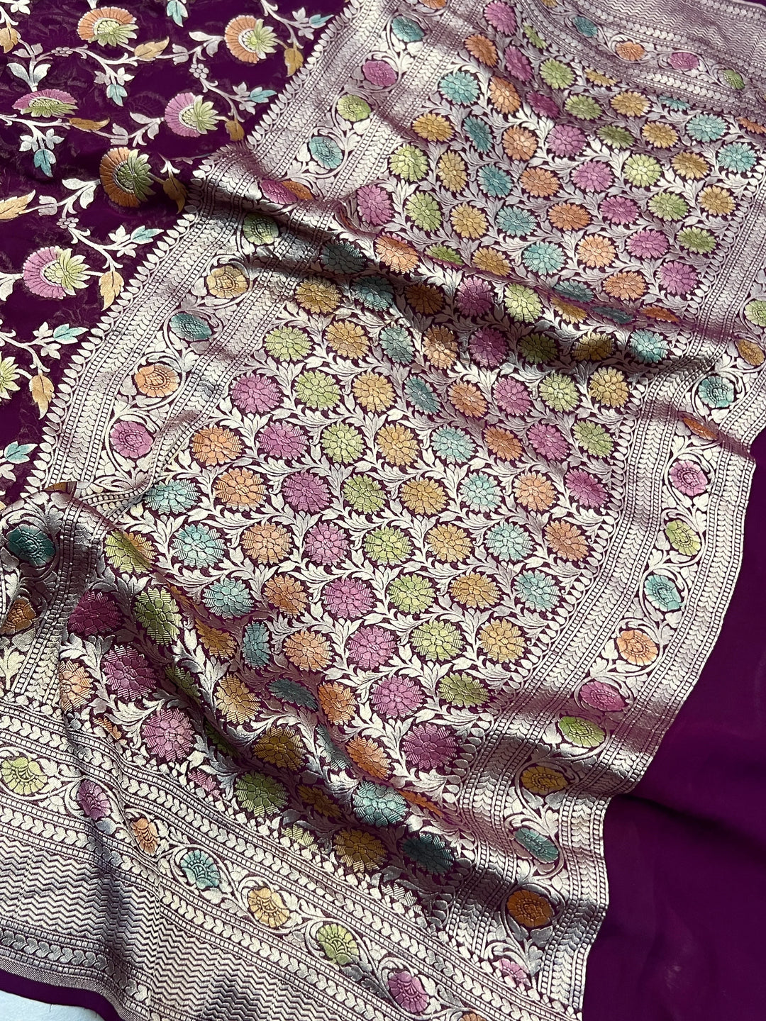 Wine Rangkaat Banarasi Khaddi Georgette Saree