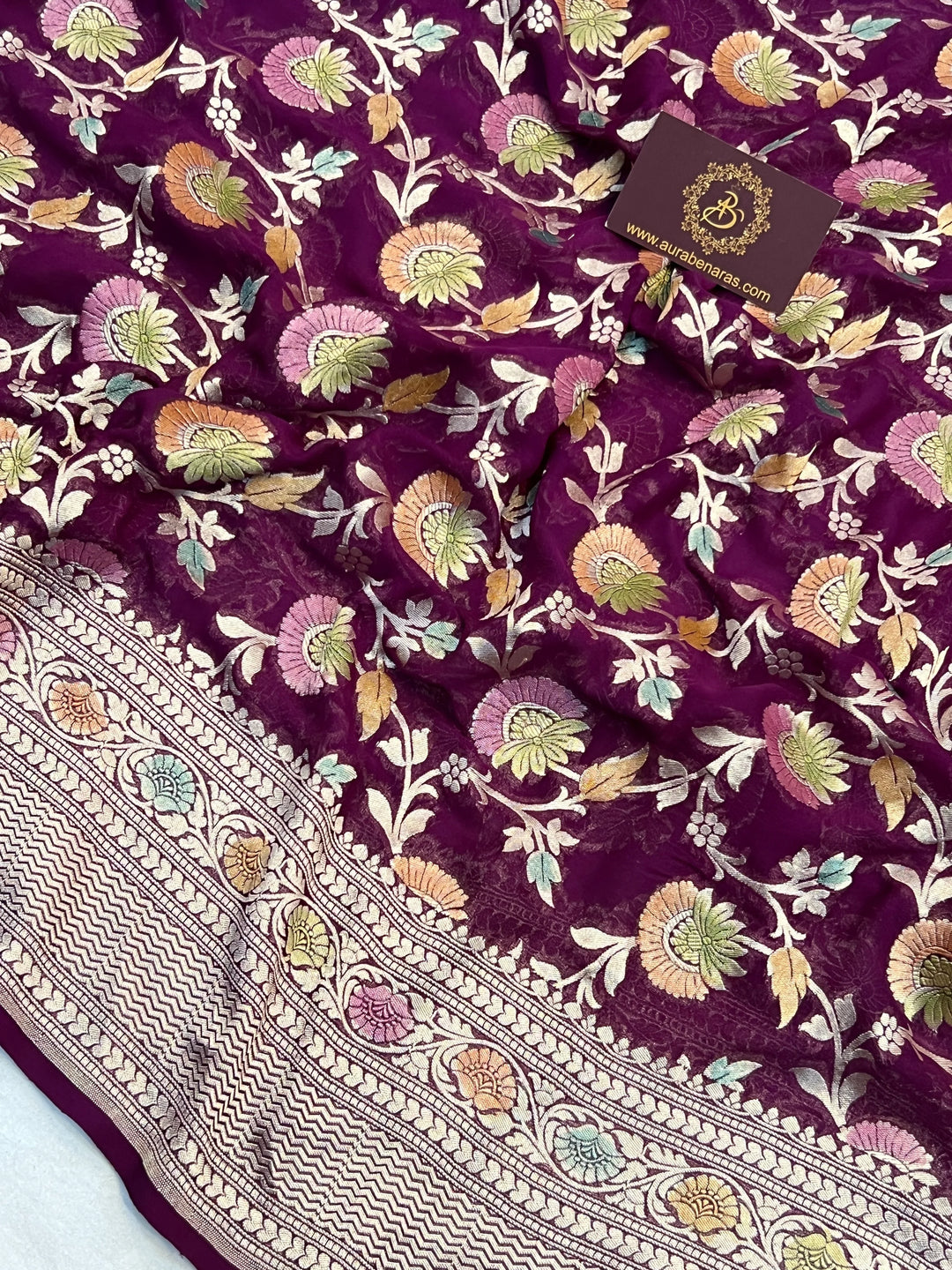 Wine Rangkaat Banarasi Khaddi Georgette Saree