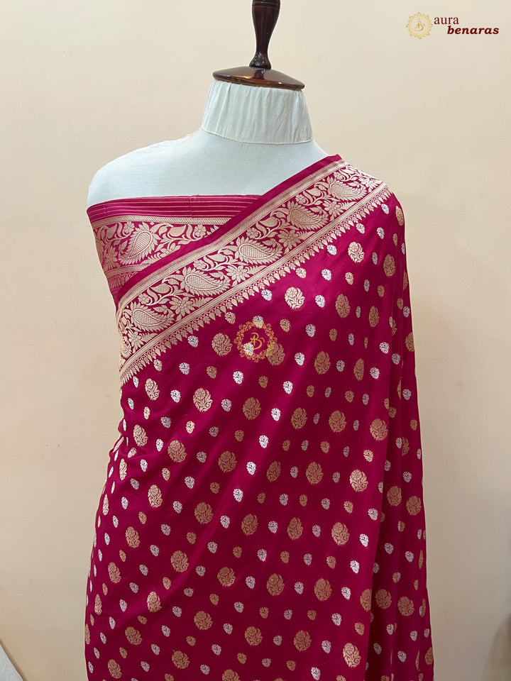 Rani Pink Pure Banarasi Handloom Katan Silk Saree - Aura Benaras