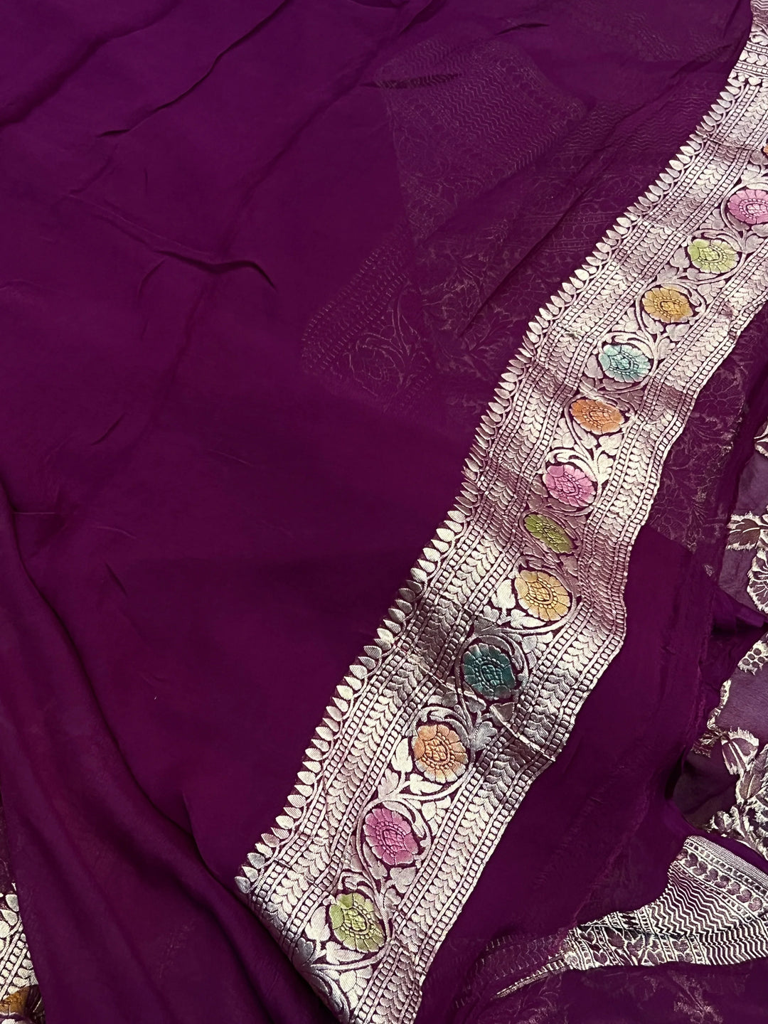 Wine Rangkaat Banarasi Khaddi Georgette Saree