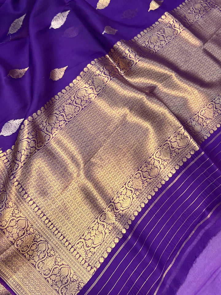 Purple Banarasi Handloom Kora Silk Saree - Aura Benaras