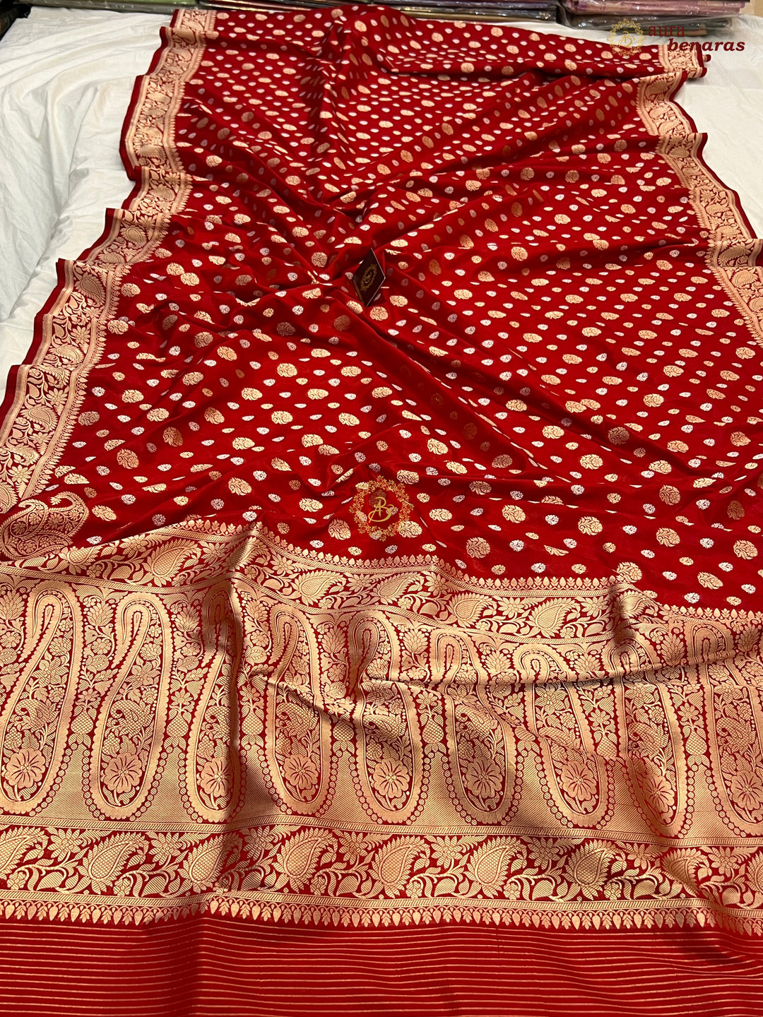 Red Pure Banarasi Handloom Katan Silk Saree - Aura Benaras