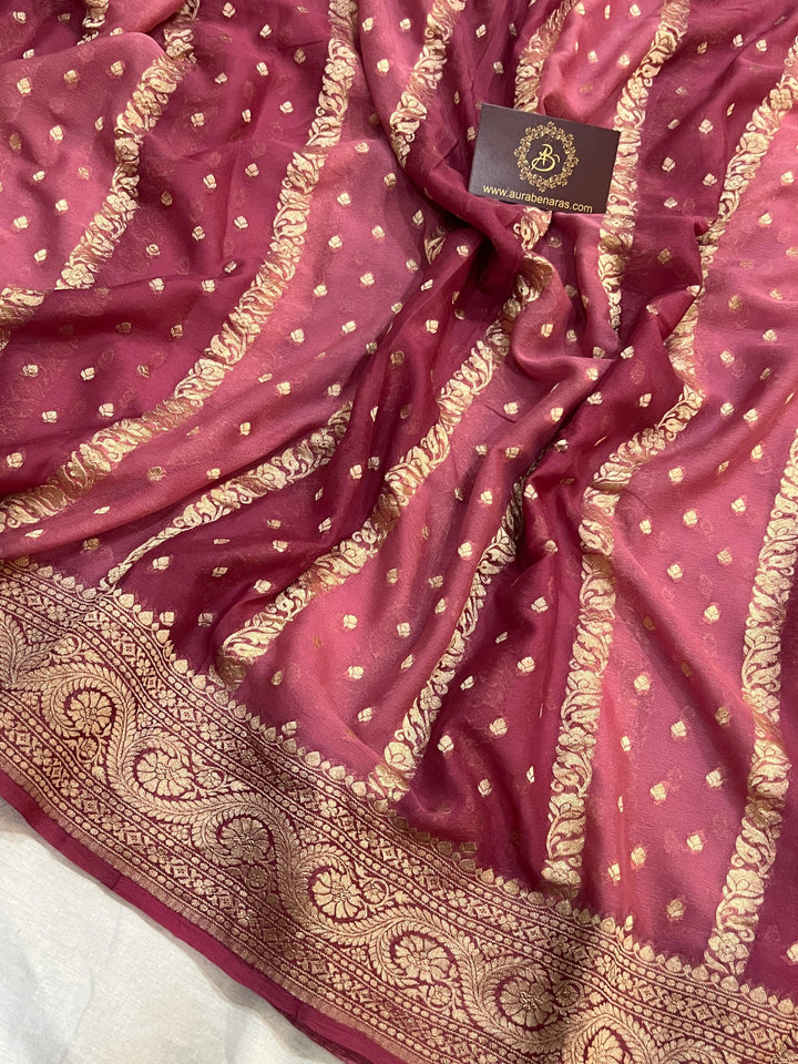 Onion Rangkaat Banarasi Khaddi Georgette Saree - Aura Benaras
