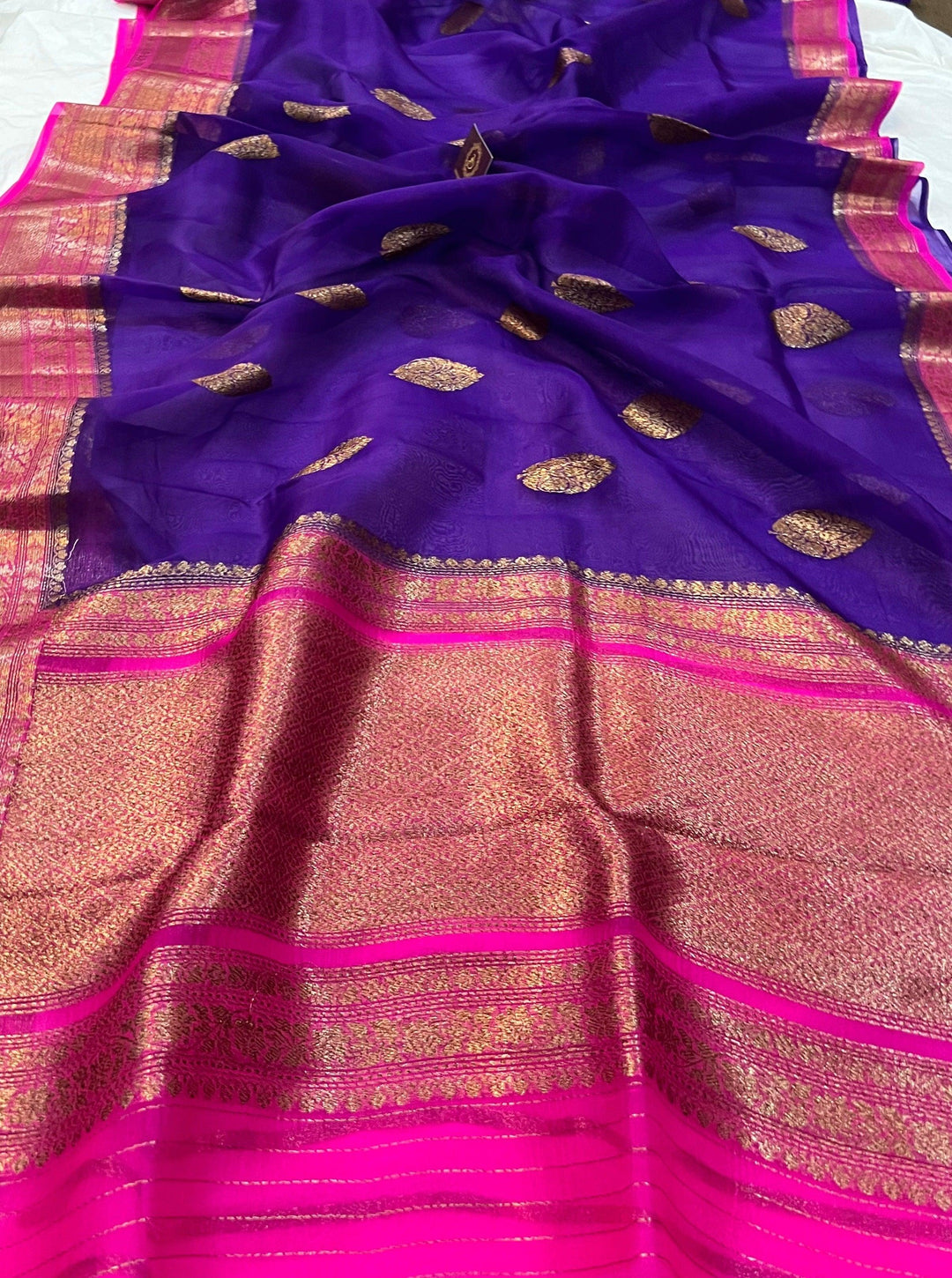 Purple Banarasi Handloom Kora Silk Saree - Aura Benaras