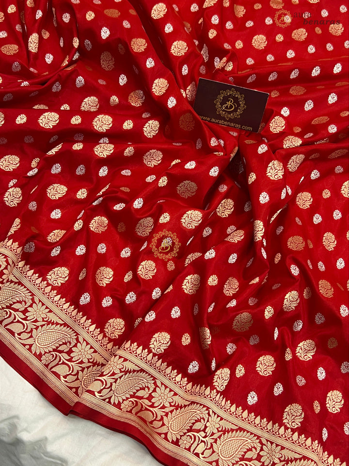 Red Pure Banarasi Handloom Katan Silk Saree - Aura Benaras