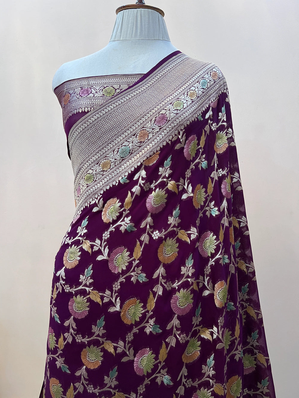 Wine Rangkaat Banarasi Khaddi Georgette Saree