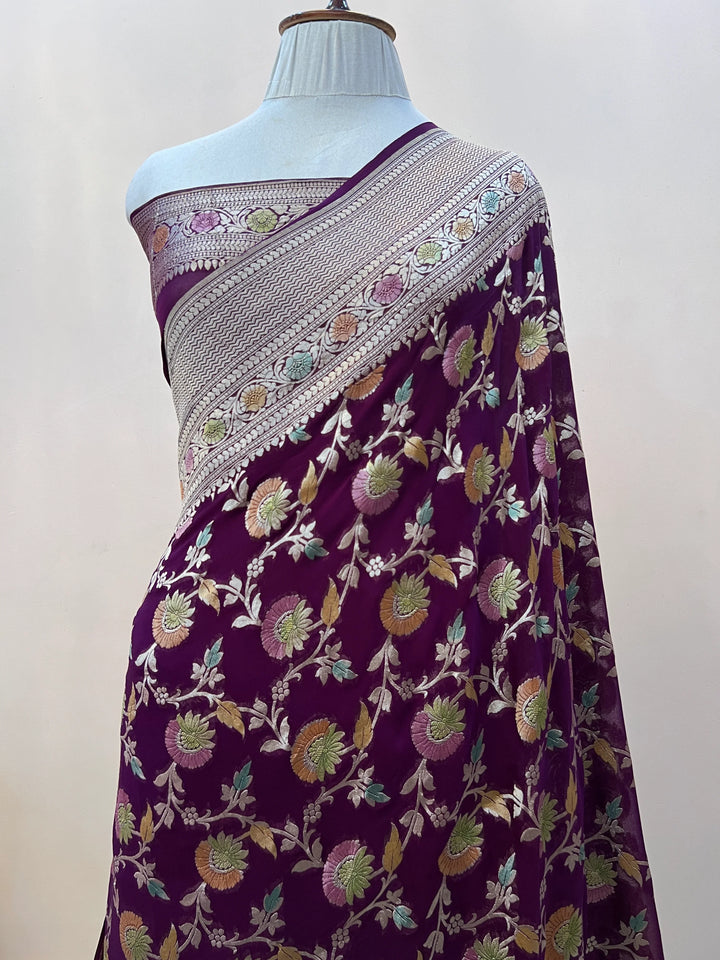 Wine Rangkaat Banarasi Khaddi Georgette Saree