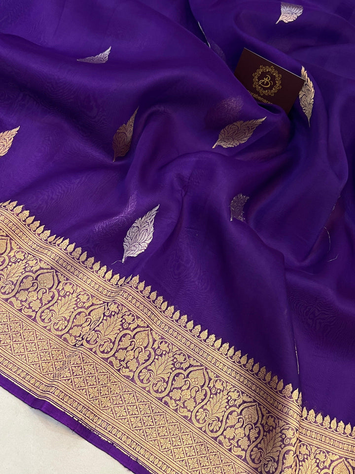 Purple Banarasi Handloom Kora Silk Saree - Aura Benaras