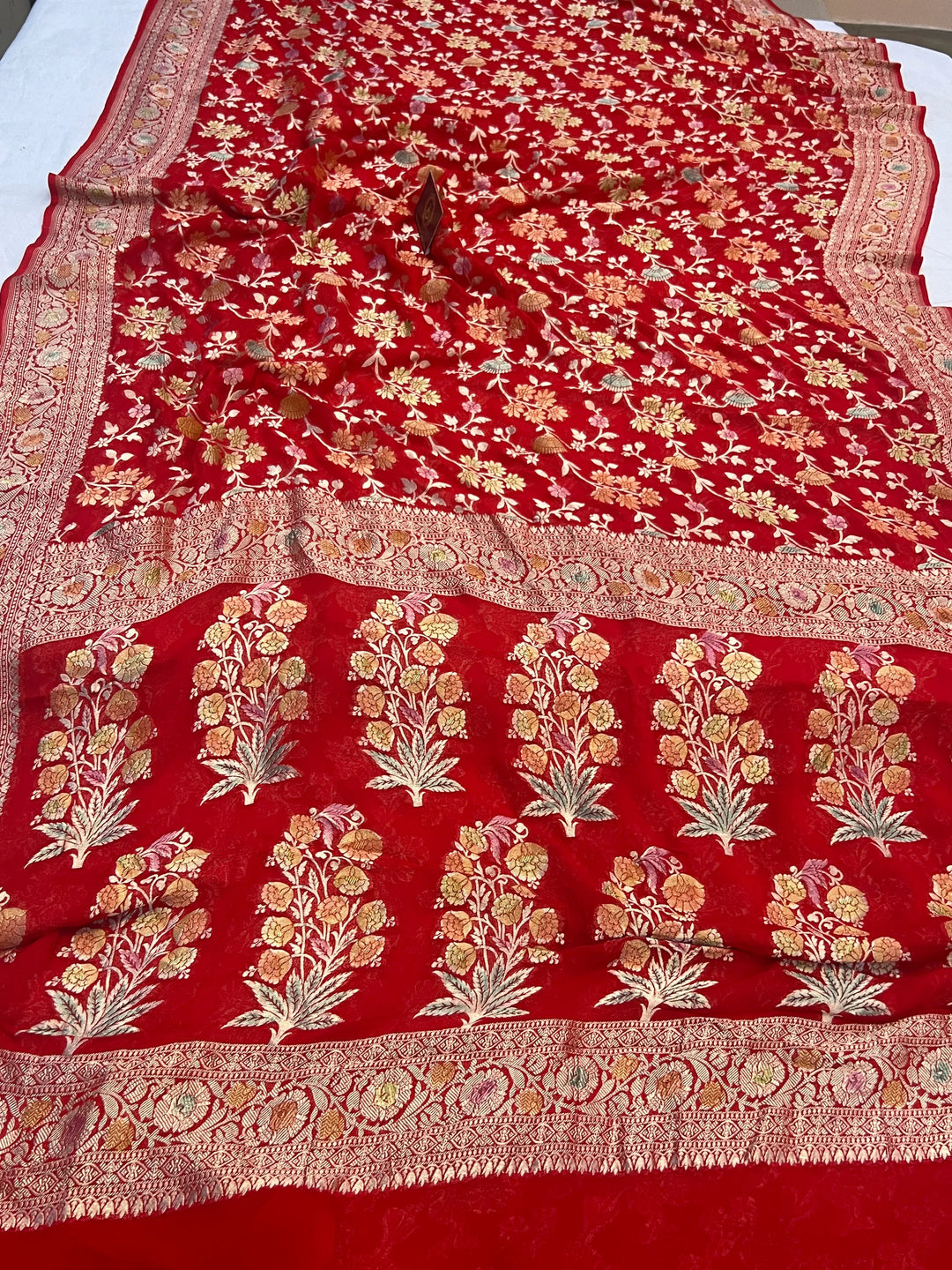 Red Rangkaat Banarasi Khaddi Georgette Saree