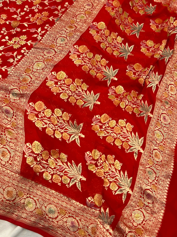 Red Rangkaat Banarasi Khaddi Georgette Saree